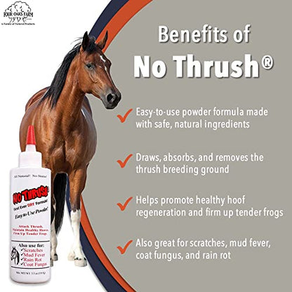 Four Oaks Farm Ventures, No Thrush Dry Powder Treatment for Horses - Wound Care, Scratches, Rain Rot, Mud Fever, Coat Issues - All Natural Ingredients, Non-caustic, Easy to Use Powder Formula (5.5 oz) - size: 5.5 Ounce