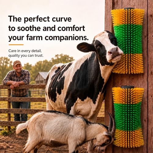 Bionic Curve Livestock Scratching Brush for Cattle, Cows, Goats, Horses and Pigs - Body-Contoured Farm Animal Scratcher Post, Heavy Duty Livestock Grooming Brush with 8 Screws, 2 Pack - color: 2pcs