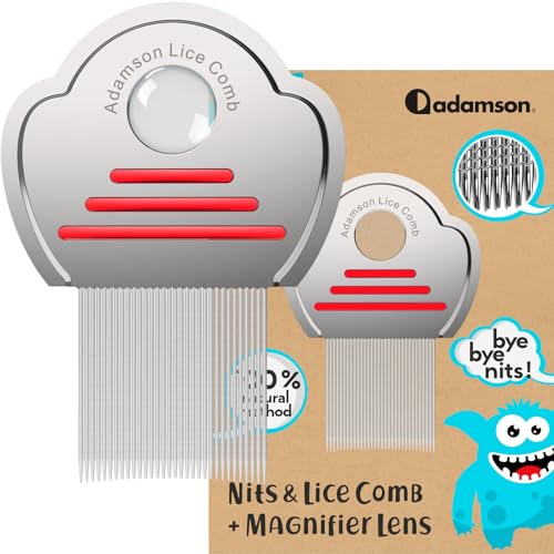 Lice Comb for Kids - Nit Comb with Magnifier Lens, All Hair Types | Fine steel teeth catch every lice & nit. Built-in magnifier shows what others miss. Gentle on kids, works wet or dry. - color: Red