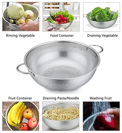 P&P CHEF Stainless Steel Colander, 2 Pcs Metal Colanders Strainer, 1 +3 Qt