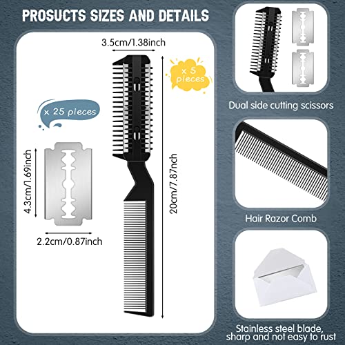 Yinkin 5-Piece Dog Hair Razor Comb with 25 Extra Blades - Manual Pet Grooming Tool for Dogs & Cats (Black) - color: Black