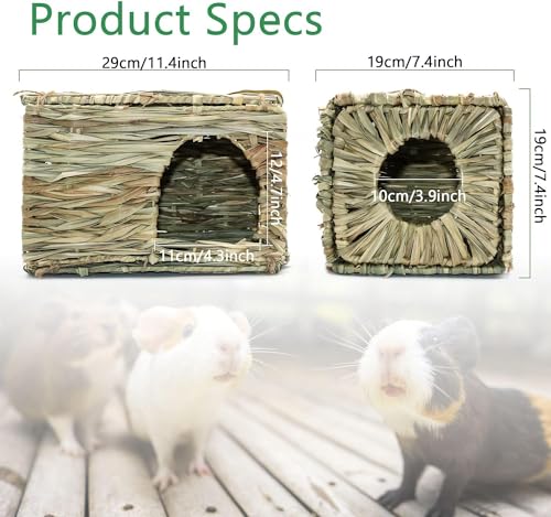 BWOGUE Large Guinea Pig Grass House, Guinea Pig Hideout 2 Pack Straw Hut - size: 2 PACK