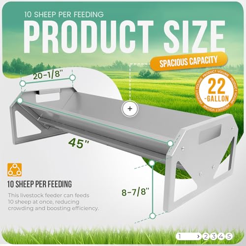 ECOTRIC Livestock Feeder, 45" Length for 10Sheeps Once, 22 Gallon Feeder | Trough for Horse, Goat, Sheep, Cattle, Cow, Alpaca Steel Powder Coated Silvery - color: Silvery