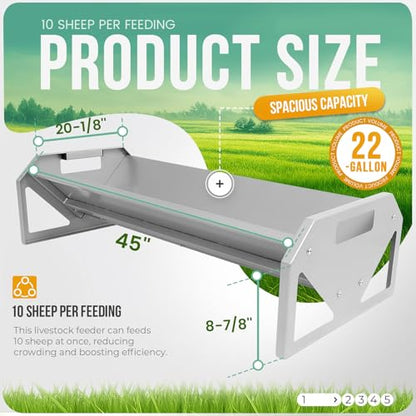 ECOTRIC Livestock Feeder, 45" Length for 10Sheeps Once, 22 Gallon Feeder - color: Silvery