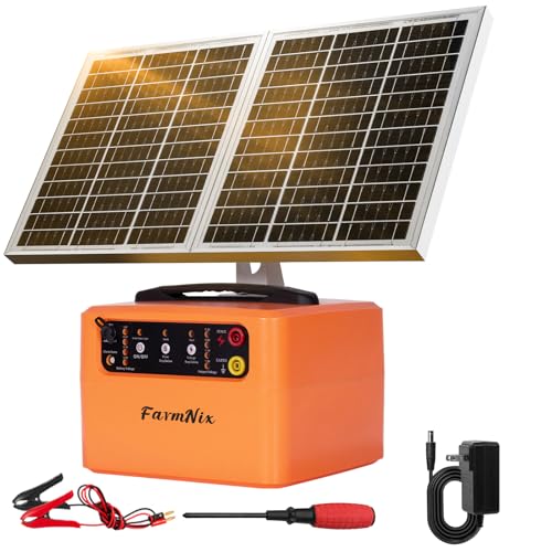 30 Mile Solar Fence Charger, 6-12KV Adjustable for Livestock Farm - color: Orange
