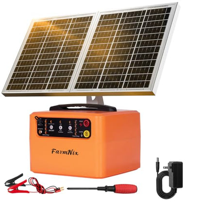 30 Mile Solar Fence Charger, 6-12KV Adjustable for Livestock Farm - color: Orange