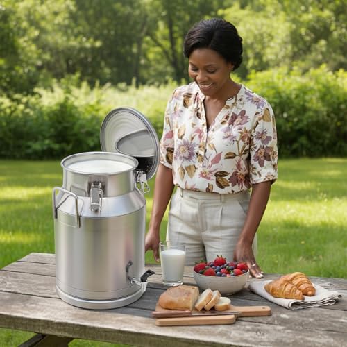 Stainless Steel Milk Can,30L Milk Bucket Wine Pail Bucket With Faucet,Milk Can Tote Jug for Milk Wine Liquid Storage Container (8 Gal / 30 L With Faucet) - size: 8 Gal / 30 L With Faucet