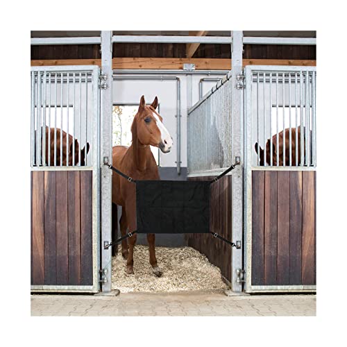 Horse Stall Guard with Swivel Snap Hook,Horse Stall Aisle Guard Fence with Ajustable Straps Strong Metal Push Gate Clip Equestrian Products (Black) - color: Black