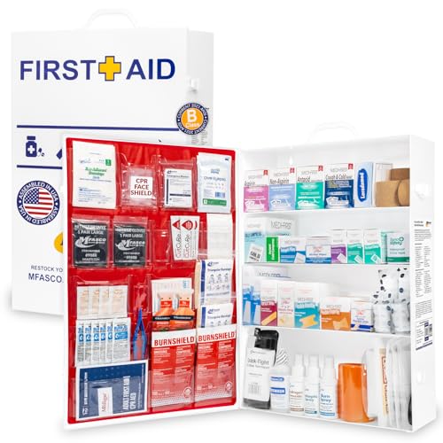 MFASCO Workplace First Aid Kit 4 Shelf Metal Cabinet with Medications - size: 4 Shelf, style: W/ Medications