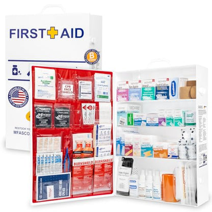 MFASCO Workplace First Aid Kit 4 Shelf Metal Cabinet with Medications - size: 4 Shelf, style: W/ Medications