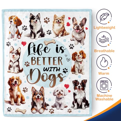 Dog Blanket Gifts for Women Kids Girls Boys Cute Puppies Pet Lovers Themed Throws Soft Cozy Bed Couch Plush Birthday Christmas Lightweight Blanket 60"x80" - color: Dog, size: 60"x80"