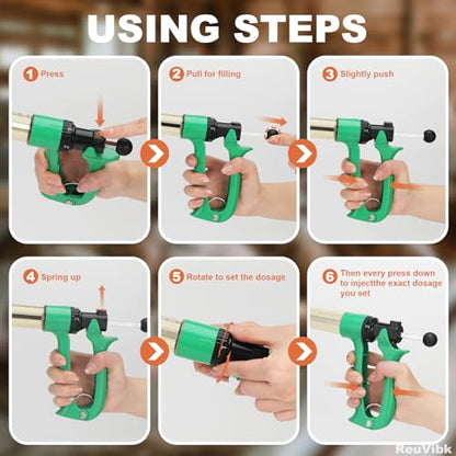 50ml Semi-Auto Repeating Livestock Syringe Gun, 5 Dose Settings - color: Green50ML