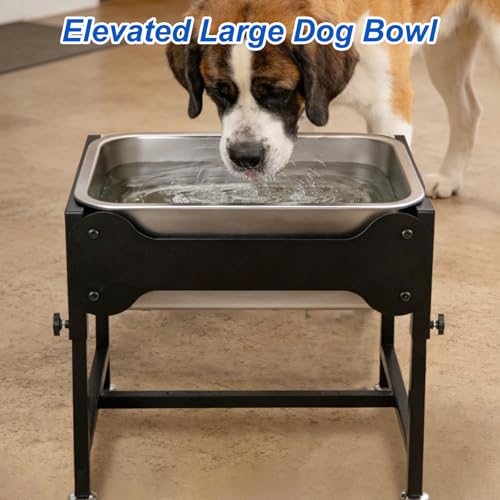 YUEPET Outdoor Elevated Dog Water Bowl, 4 Gallon Raised Bowl for Large Dogs | 4 Heights Adjustable, 4 Gal Extra Large Stainless Steel Bowl, Raised Dog Water Bowl with Stand, Food and Water Use - size: 4 Gallon