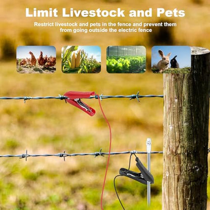 Electric Fence Wire - Ground Rod to Connect Energizer and Electric Fence Charger Solar, Solar Electric Fence Lead Wire with Alligator Clips for Generator Electric Fence
