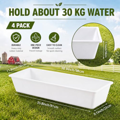 Geelin 4 Pcs 12 Gallon/48 Quart Plastic Livestock Water Trough, White - color: White, size: 12 Gallon/48 Quart