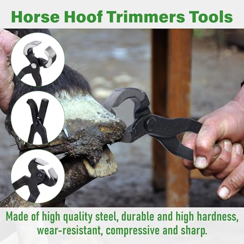 lukar 8PCS Farrier Tools Kit Horse Hoof Trimmers Set | with 16" Horse Hoof Nipper, 13" Horseshoe Cutting Pliers, 14" Hoof Nail Clincher, Hoof Hammer, Hoof Knife, Rasp File, Brush