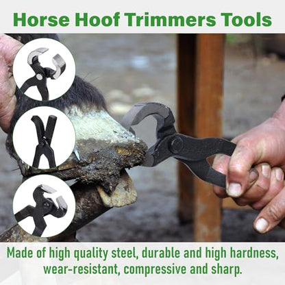 lukar 8PCS Farrier Tools Kit Horse Hoof Trimmers Set | with 16" Horse Hoof Nipper, 13" Horseshoe Cutting Pliers, 14" Hoof Nail Clincher, Hoof Hammer, Hoof Knife, Rasp File, Brush