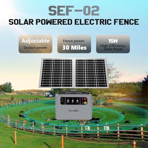 15W Solar Fence Charger, 6-12KV Adjustable Output 1.5J, 30 Miles