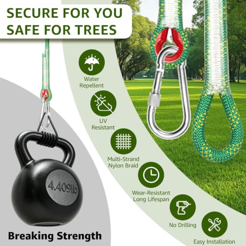 Heavy Duty Tree Swing Ropes with Safer Lock-(2Pack,Green,4FT) - color: Green, size: 48''(4FT)-2 Pack