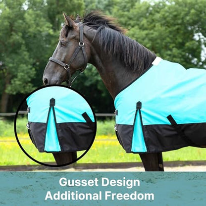 Resistance 1200 Denier Lightweight No Fill Water Resistant Breathable Horse Rain Sheet - color: Teal, size: 68"