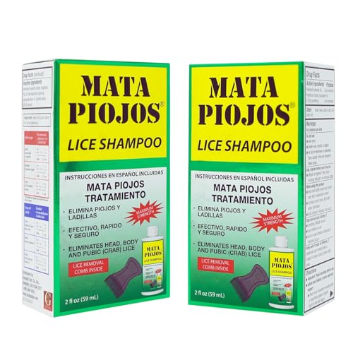 Mata Piojos Lice Shampoo, Maximum Strength Treatment, 2-Pack | Eliminates Head and Body Lice, 2 Fl Oz, Includes Comb, For Kids and Adults