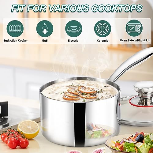 TeamFar 3qt Saucepan with Lid, Stainless Steel Tri-Ply Sauce Milk Pan - size: 3QT