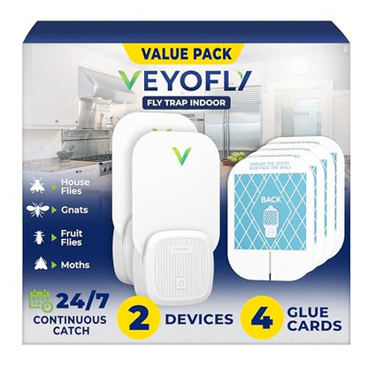 VEYOFLY Fruit Fly Traps Indoor Plug-in UV, Gnat Trap, 2 Device + 4 Refills - color: White, size: 2 Devices + 4 Refills