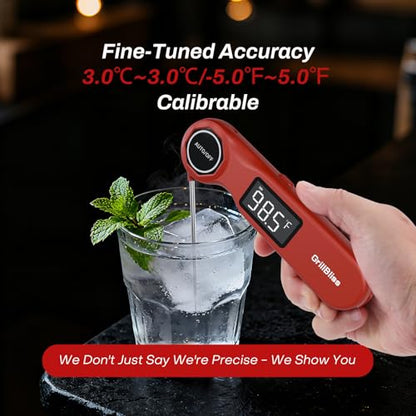 Instant Read Meat Thermometer, GrillBliss USB-C Rechargeable Digital Food Thermometer with 0.5s Fast Read & ±0.5℉ Accuracy, VA LCD Display, Cooking Thermometer for BBQ, Grill, Candy, Brewing