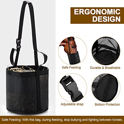2 Pcs Horse Feed Bag, Heavy Duty Mesh Feeder with Adjustable Strap, Black - color: Black