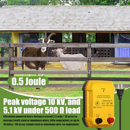 Electric Fence Kit, 5 Mile 110 VAC 0.5 J Fence Charger, 3366 ft Polywire - size: 3366FT, style: 0.5J