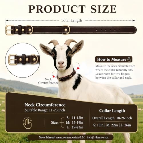 Genuine Leather Goat Collar with Brass Bell,M-22 (Neck Fits 15-19in) - size: M-22" (Neck Fits 15-19IN)