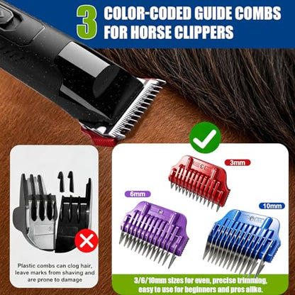 Professional Horse Clippers with Detachable Wide Blade | Low Noise, Heavy Duty, Grooming Kit for Thick Coat Long Hair, For Livestock Dogs Cats