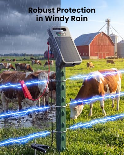 Solar Electric Fence Charger, 0.4J, 15 Mile Fence Energizer | 24/7 Fence Protection With Battery Display, Smart Monitoring, Solar & Type-C Charging For Gardens, Livestock And Farms
