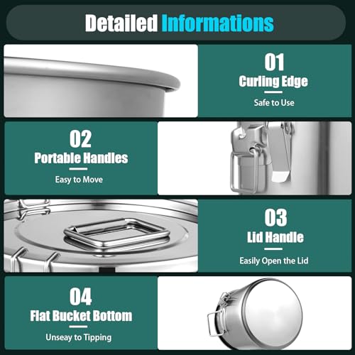 12L/3.2 Gal Stainless Steel Airtight Food Storage Canister, 304 Stainless Steel Storage Bucket with Lid & Handles, Leakproof Rice Grain Container, Sugar, Flour Storage Bin for Kitchen, Restaurant