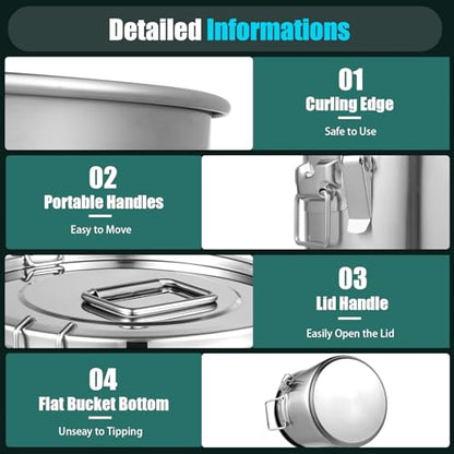 12L/3.2 Gal Stainless Steel Airtight Food Storage Canister, 304 Stainless Steel Storage Bucket with Lid & Handles, Leakproof Rice Grain Container, Sugar, Flour Storage Bin for Kitchen, Restaurant