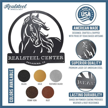 RealSteel Personalized Horse Ranch Sign - Custom Metal Farmhouse Western Wall Art, Rustic Barn & Stable Name Sign, Indoor Outdoor Steel Decor, Unique Gift for Horse Lovers, Ranch & Farm Homes