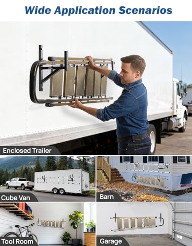 Joytutus Heavy Duty Steel Trailer Ladder Rack, 2 Racks Side Mount with Bungee Cords, 353LB Capacity for Enclosed and Open Trailer, Vans, Trucks, Garages Side Wall