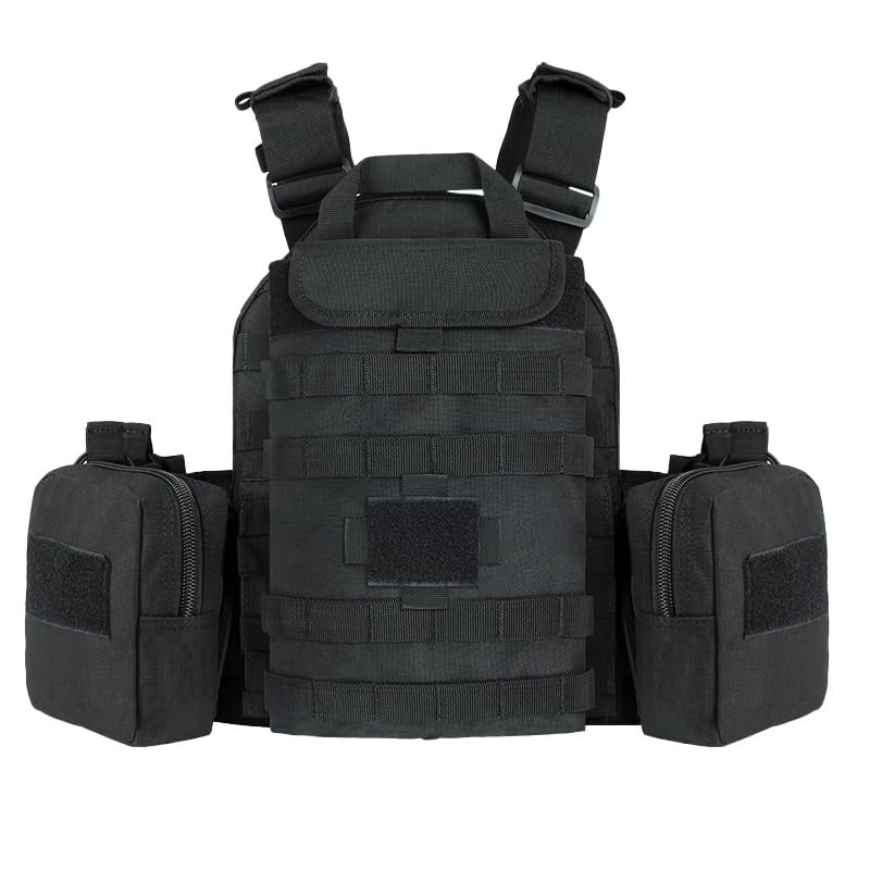 YAKEDA Tactical Training Vest with PALS System - Multi-Pocket Adjustable Straps Quick-Release Buckle for Hunting - color: Bk