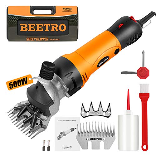 BEETRO 500W Electric Professional Sheep Shears, Animal Grooming Clippers for Sheep Alpacas Goats and More, 6 Speeds Heavy Duty Farm Livestock Haircut, with an Extra Set of Blades - size: Two sets of blade