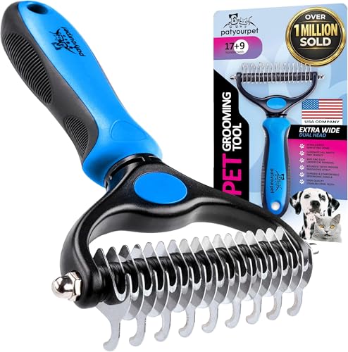Pat Your Pet Deshedding Dog Brush For Shedding – Cat Brushes For Indoor Cats, Double-Sided Cat Brush Deshedding & Grooming Tool For Long Haired And Short Haired Dogs, Skin-Friendly - color: Cyan