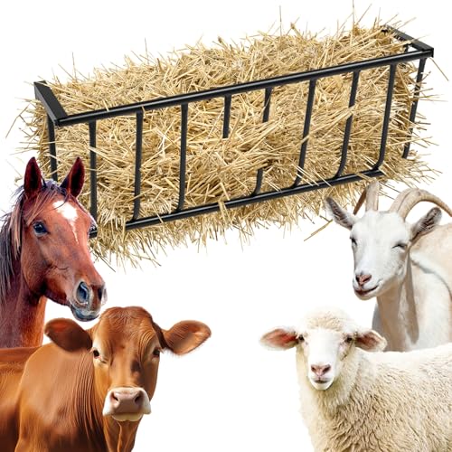 Hay Feeder Goat,40.8" Long Wall Mounted Horse Feeder Holder,Large Capacity Livestock Feeding,Heavy-Duty Steel Goat Hay Rack,Blanket Holder,Multiple Sided Feeding Rack for Sheep,Cattle, Goats, Black