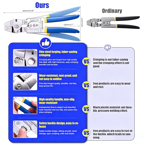 Twidec/Wire Rope Crimping Tool Kit Up To 2.2mm Swaging Tool With 165FT 1/16'' 304 stainless steel Wire Rope And 150PCS 1/16''Aluminum Crimping Loop Sleeve 20PCS Wire Rope Thimbles - style: 165FT