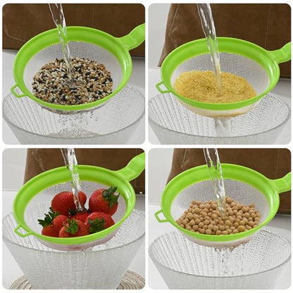 Luckyiren Kefir Strainer Set, 2-Size Plastic Non-Metal Sieve with Fine Mesh | 6.3" & 3.9" Diameter Double-size for Kefir Grains, Milk Kefir, Water Kefir & Kombucha - Durable, Food Grade & Easy Clean - color: Green