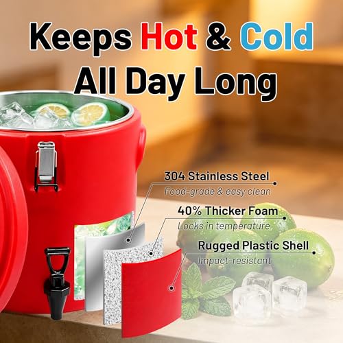 20L/5Gal Insulated Beverage Dispenser Stainless Steel Thermal Hot/Cold Drink Server with Spigot & Handles, Large Capacity Ice Coffee Juice Dispenser for Restaurant,Drink Shop,Catering, Buffet,Party - size: 5 Gallon