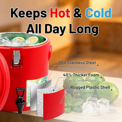 20L/5Gal Insulated Beverage Dispenser Stainless Steel Thermal Hot/Cold Drink Server with Spigot & Handles, Large Capacity Ice Coffee Juice Dispenser for Restaurant,Drink Shop,Catering, Buffet,Party - size: 5 Gallon