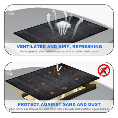 Car Sunroof Sun Shade, Magnetic Quick Install UV Sun Protection Auto Roof Screen Cover for Overnight Camping, Breathable Sunshade Mesh for Vehicle Moonroof and Side Window