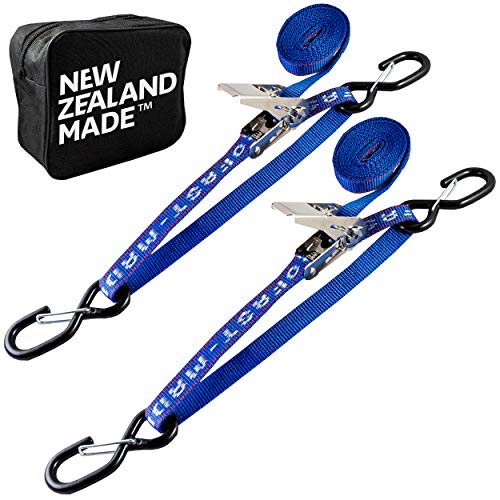 Stainless Boat Tie Down Straps to Trailer (Pack of 2) - 2,400lbs Break - 1" x 4’ Heavy Duty Ratchet Boat Straps - UV Treated Boat Transom Tie Down Straps Jet Ski Tie Down Straps - Made in New Zealand - color: Blue, size: 4ft