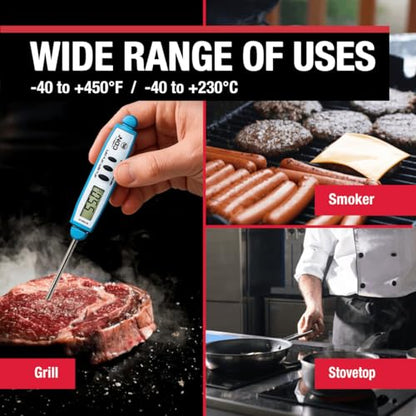 CDN ProAccurate® Instant Read Digital Pocket Thermometer for Meat, Cooking with 2.5mm Reduced Tip, Stainless Steel Stem, Fast Accurate Readings, Blue (DT450-B) - color: Blue