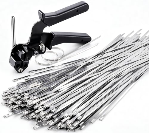 Sinlon Stainless Steel Zip Tie Tool Kit with 150 Pcs 304 Metal Zip Ties