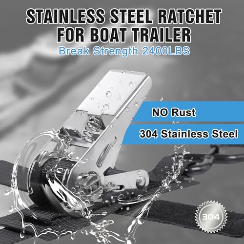4FT Stainless Steel Transom Tie Down Straps, 2400lbs Load Strength - size: 1" x 4'-Stainless steel